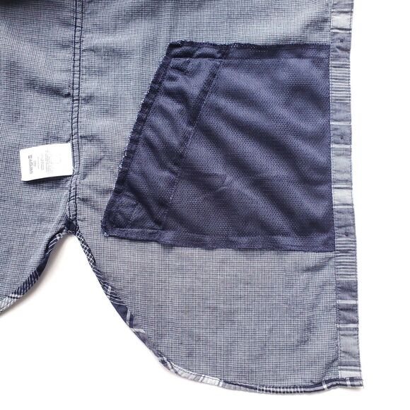 Columbia Plaid Shirt Sz L Times Two Long Sleeve Tunic Blue Roll Tab 100% Cotton - Picture 5 of 11